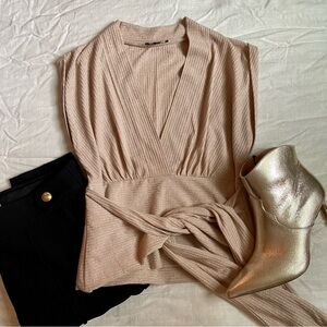 Express Gold Shimmer Tie Front Knit Top - Size S